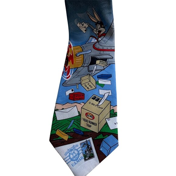 Looney Tunes Stamp Collection Vintage Bugs Bunny Polyester Necktie - Picture 1 of 6